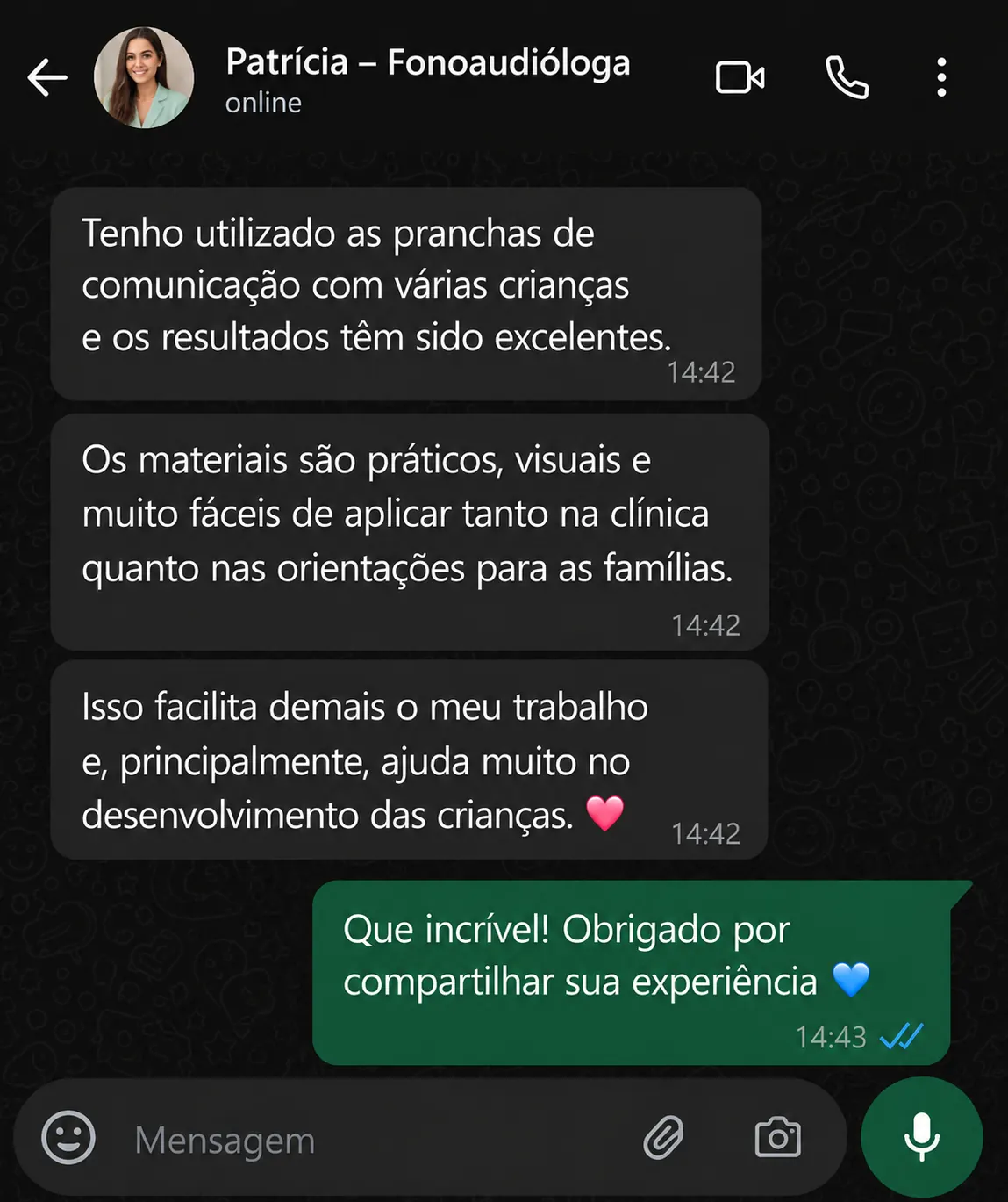 Depoimento de Patrícia - Fonoaudióloga
